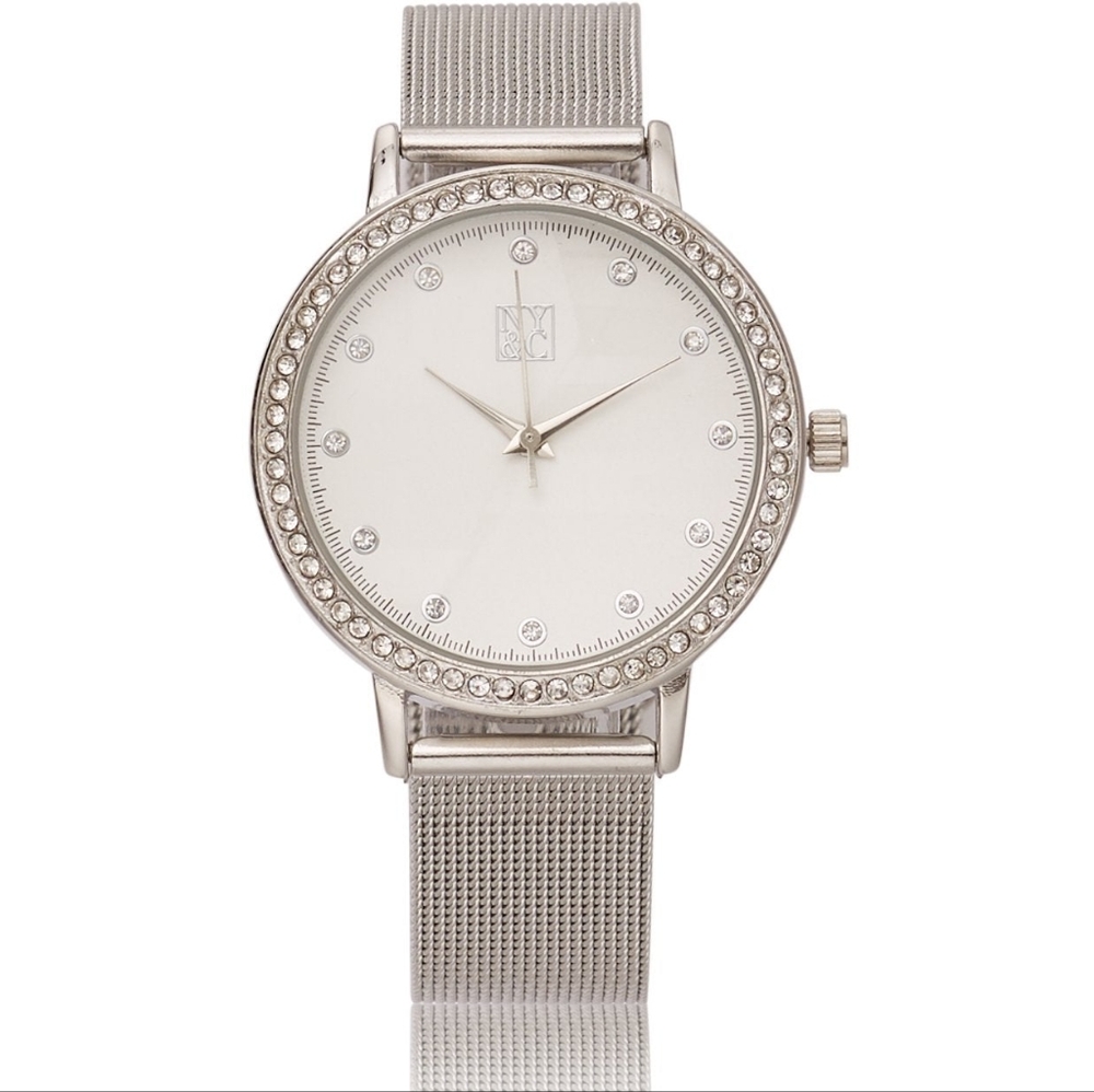NY & Co. Pave Mesh-Band Silvertone Watch Like New! New York & Company
